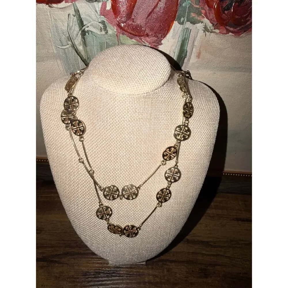 Tory Burch Long Gold-Tone Double T Logo Station Necklace 36–37”